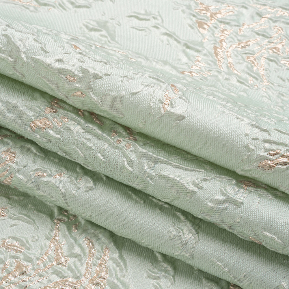 Metallic Gold and Mint Crackled Abstract Luxury Brocade