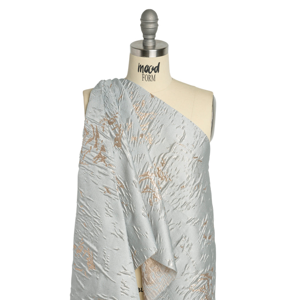 Metallic Gold and Baby Blue Crackled Abstract Luxury Brocade