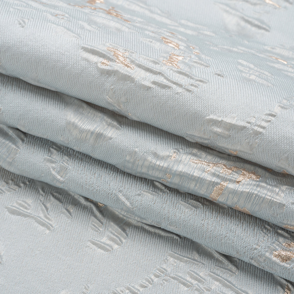 Metallic Gold and Baby Blue Crackled Abstract Luxury Brocade