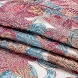 Metallic Hot Pink, Blue and Peach Blooms Luxury Brocade