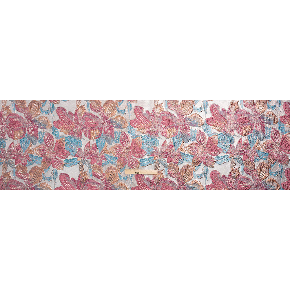 Metallic Hot Pink, Blue and Peach Blooms Luxury Brocade