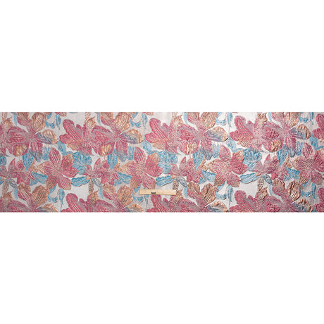 Metallic Hot Pink, Blue and Peach Blooms Luxury Brocade