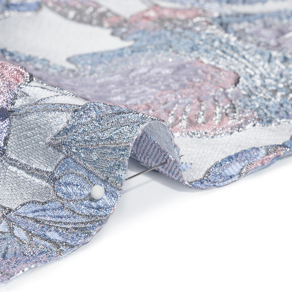 Metallic Blue, Pink and Lavender Blooms Luxury Brocade