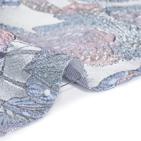 Metallic Blue, Pink and Lavender Blooms Luxury Brocade