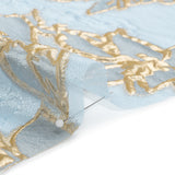 Metallic Gold and Sky Blue Floating Flowers Luxury Burnout Brocade