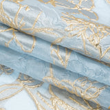 Metallic Gold and Sky Blue Floating Flowers Luxury Burnout Brocade