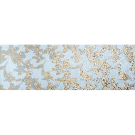 Metallic Gold and Sky Blue Floating Flowers Luxury Burnout Brocade