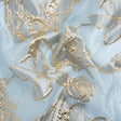 Metallic Gold and Sky Blue Floating Flowers Luxury Burnout Brocade