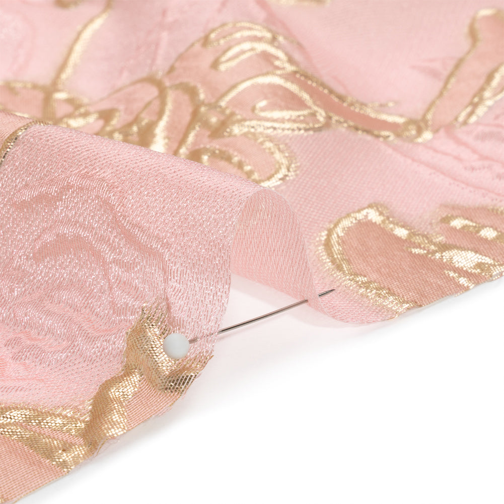 Metallic Gold and Pink Floating Flowers Luxury Burnout Brocade