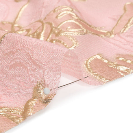 Metallic Gold and Pink Floating Flowers Luxury Burnout Brocade