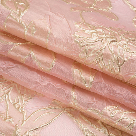 Metallic Gold and Pink Floating Flowers Luxury Burnout Brocade