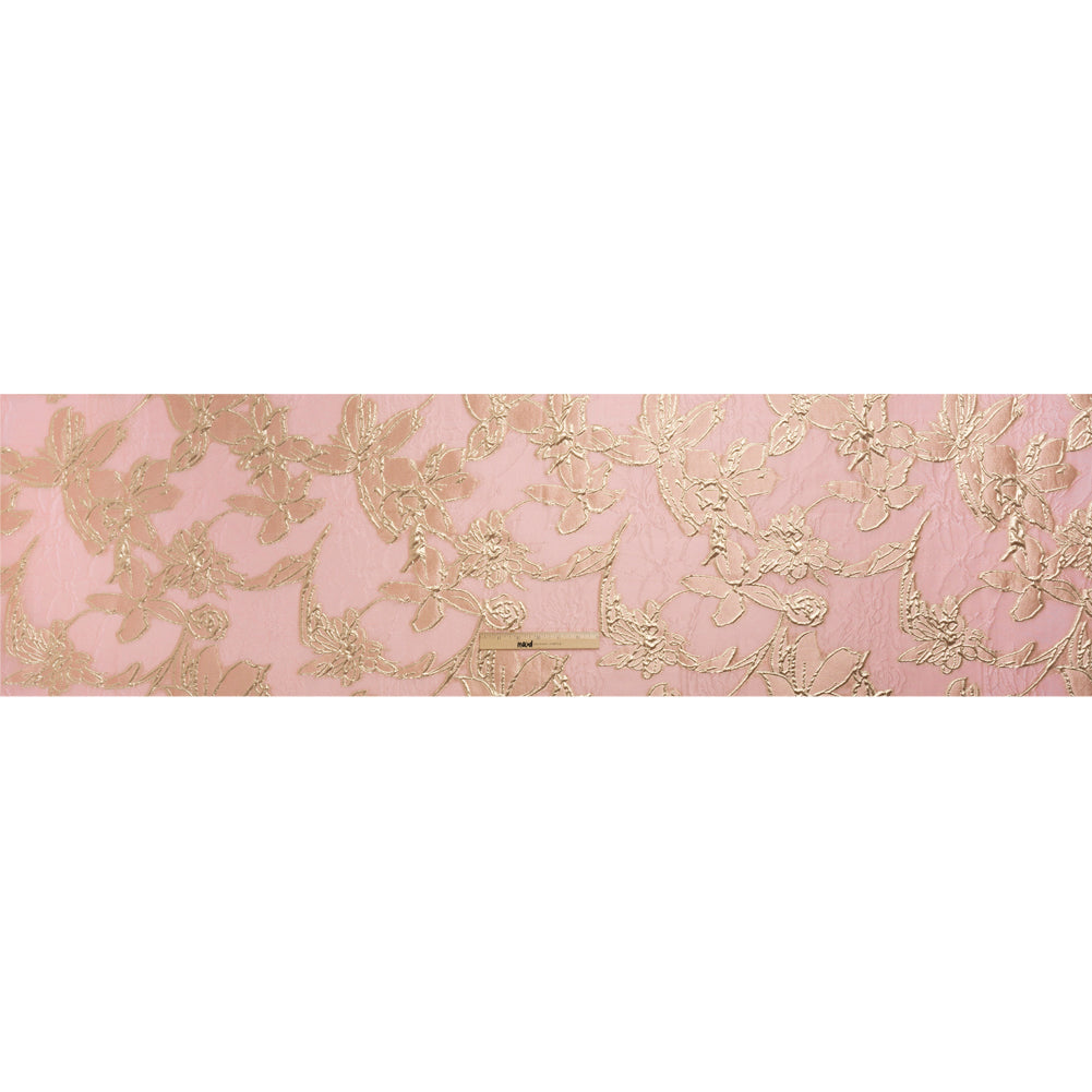 Metallic Gold and Pink Floating Flowers Luxury Burnout Brocade