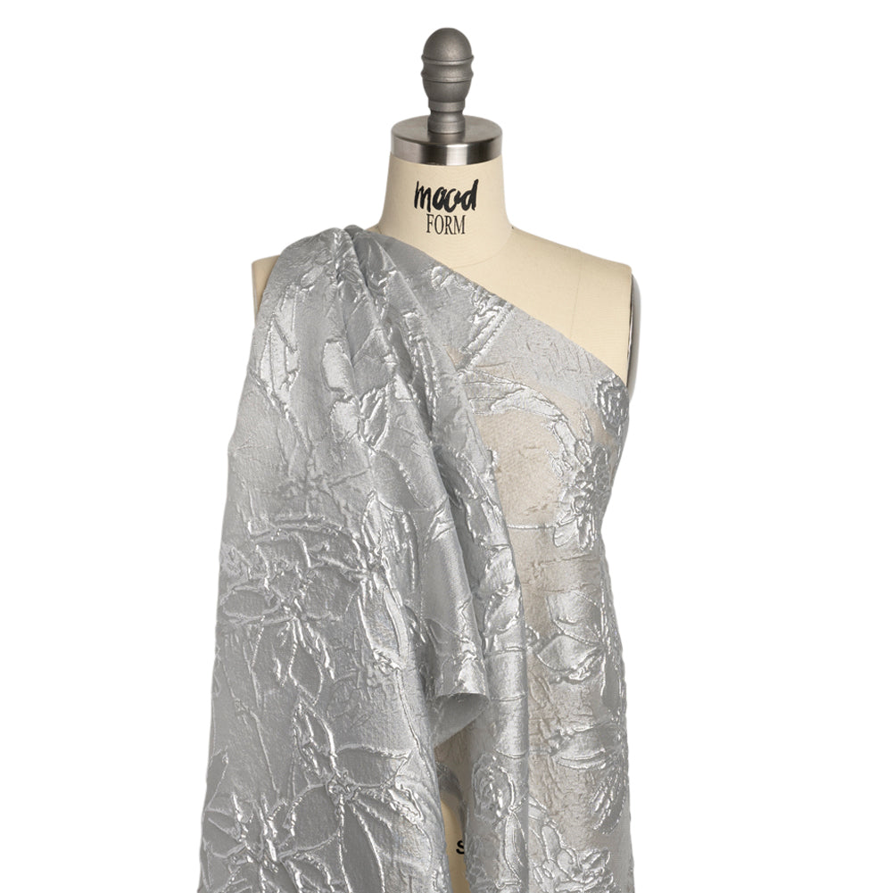 Metallic Silver and Gray Floating Flowers Luxury Burnout Brocade