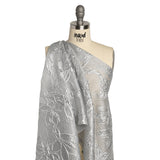 Metallic Silver and Gray Floating Flowers Luxury Burnout Brocade