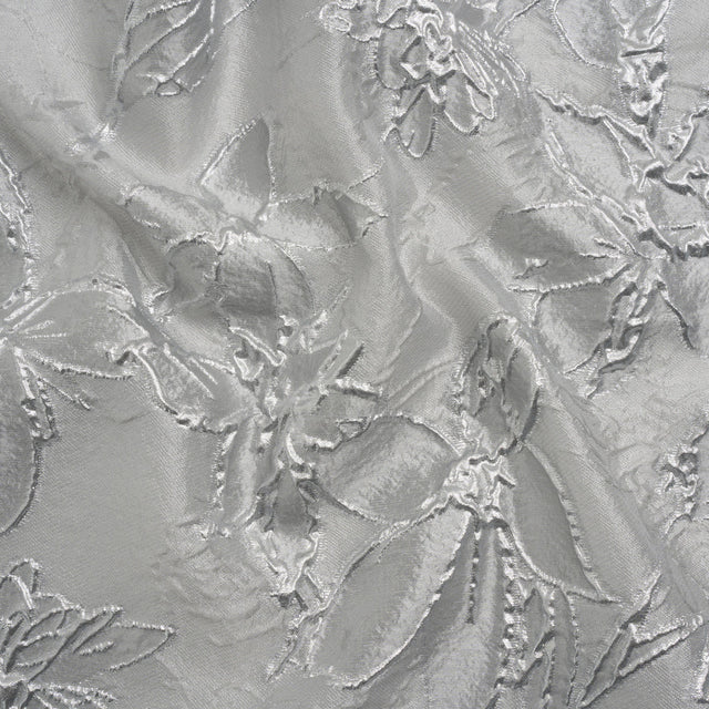 Metallic Silver and Gray Floating Flowers Luxury Burnout Brocade