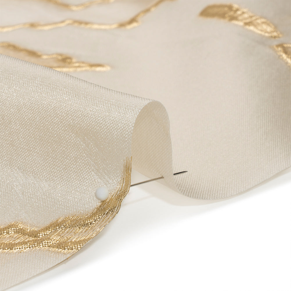 Metallic Gold and Gilded Beige Abstract Embers Luxury Burnout Brocade