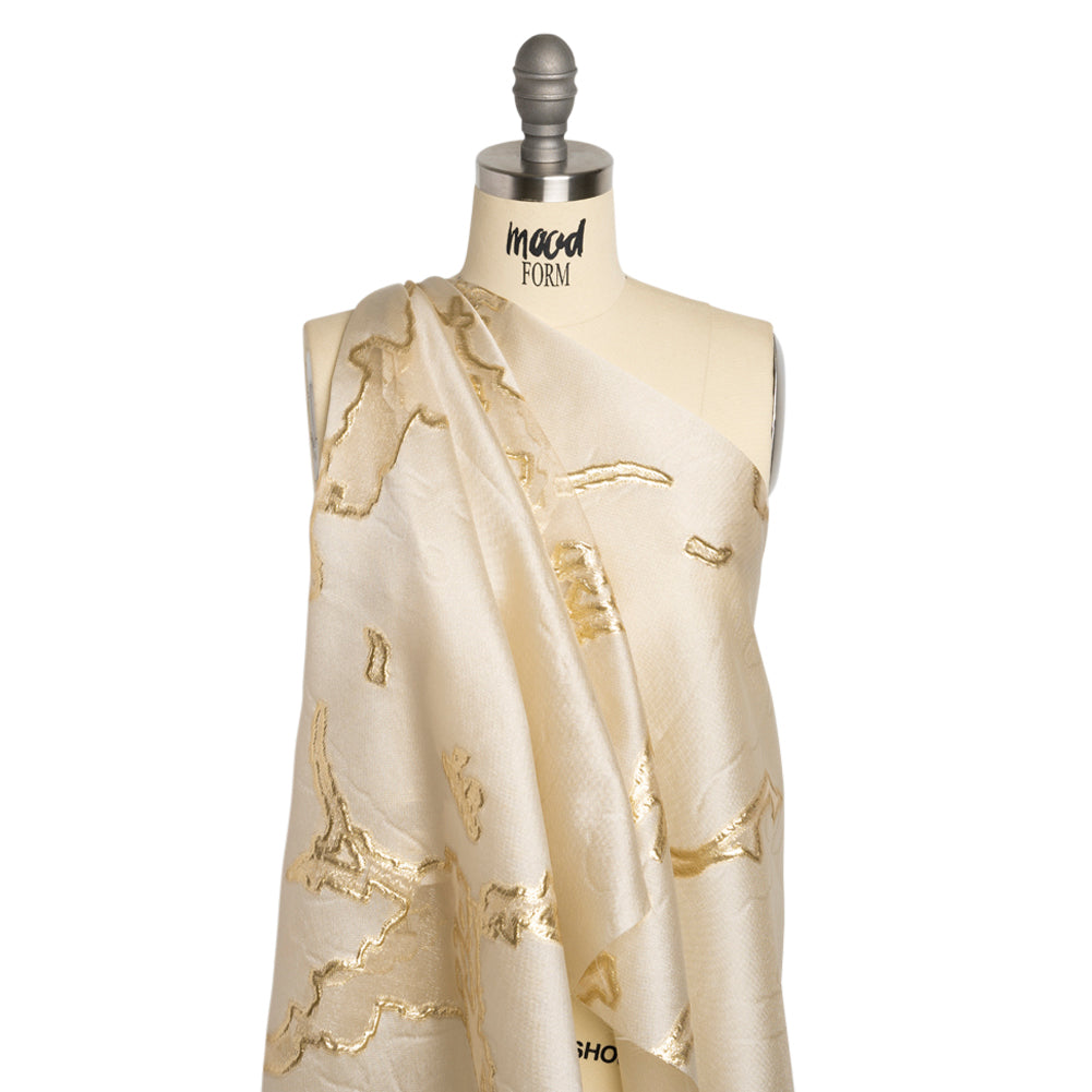 Metallic Gold and Gilded Beige Abstract Embers Luxury Burnout Brocade