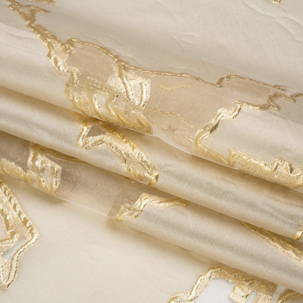 Metallic Gold and Gilded Beige Abstract Embers Luxury Burnout Brocade