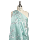 Metallic Silver and Sky Blue Abstract Embers Luxury Burnout Brocade