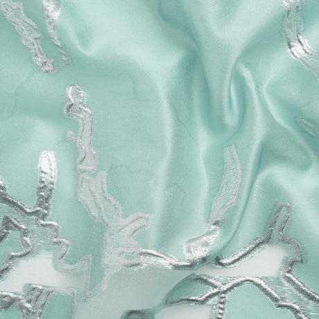 Metallic Silver and Sky Blue Abstract Embers Luxury Burnout Brocade