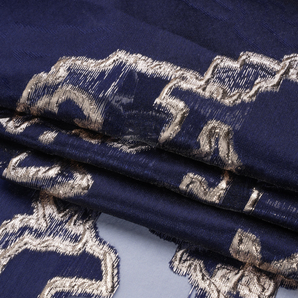 Metallic Silver and Navy Abstract Embers Luxury Burnout Brocade
