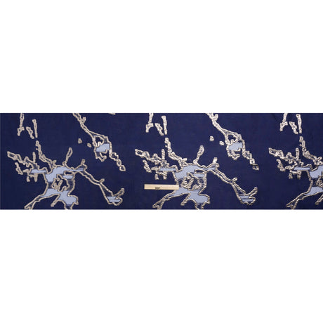 Metallic Silver and Navy Abstract Embers Luxury Burnout Brocade