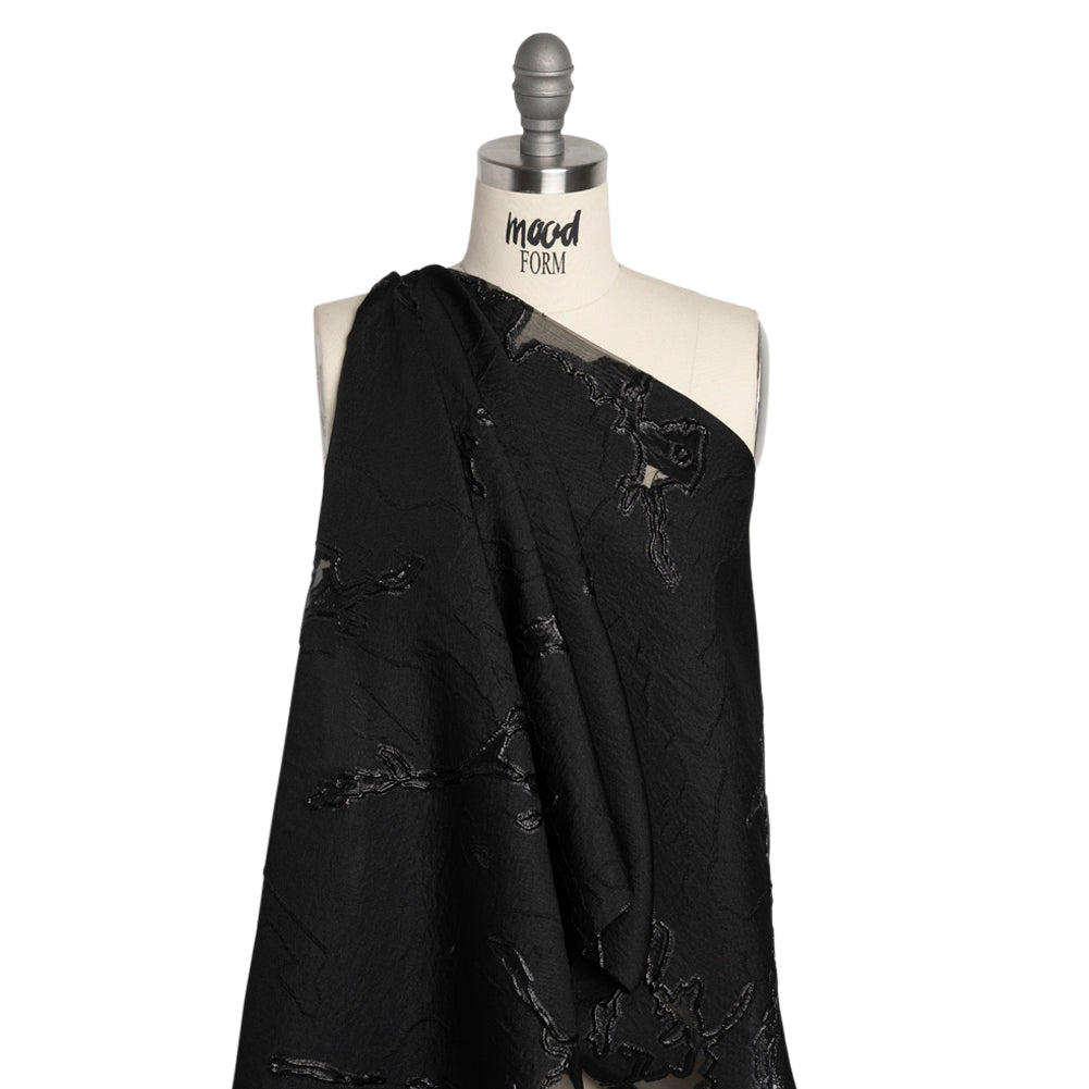 Metallic Black Abstract Embers Luxury Burnout Brocade