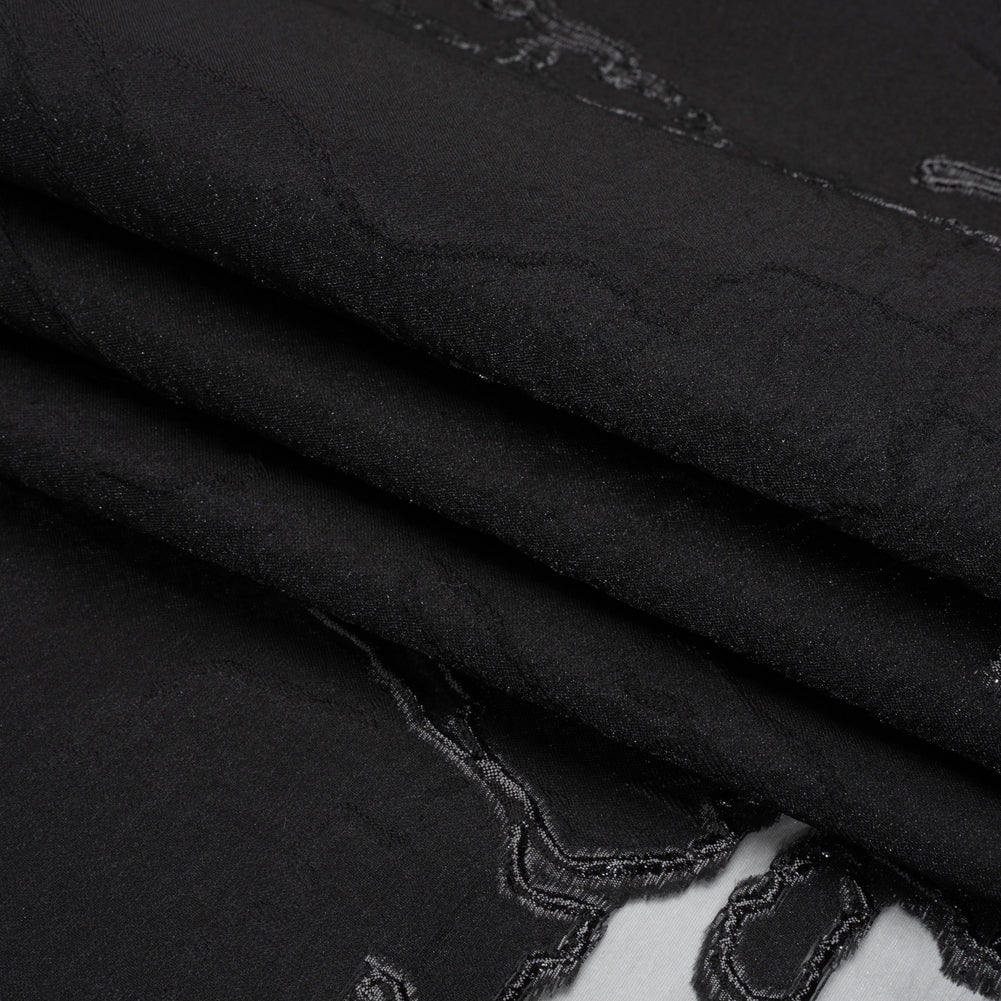 Metallic Black Abstract Embers Luxury Burnout Brocade