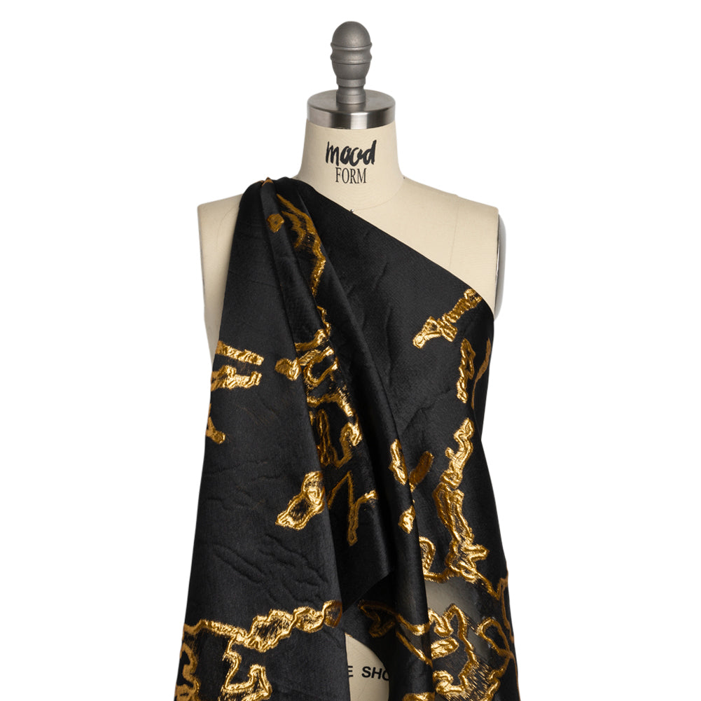 Metallic Gold and Black Abstract Embers Luxury Burnout Brocade