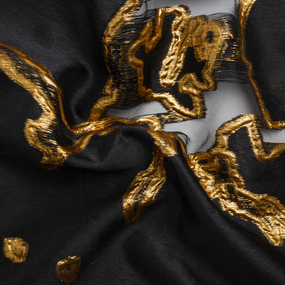 Metallic Gold and Black Abstract Embers Luxury Burnout Brocade