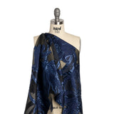 Metallic Navy and Black Twirling Tulips Luxury Burnout Brocade