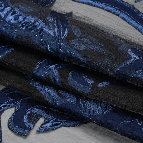 Metallic Navy and Black Twirling Tulips Luxury Burnout Brocade