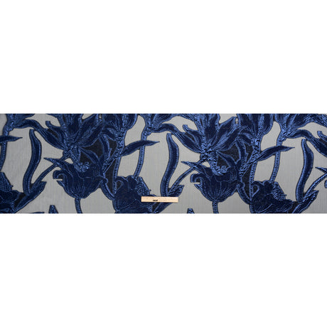Metallic Navy and Black Twirling Tulips Luxury Burnout Brocade