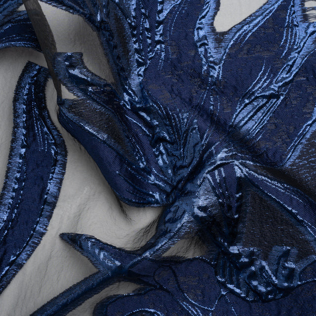 Metallic Navy and Black Twirling Tulips Luxury Burnout Brocade