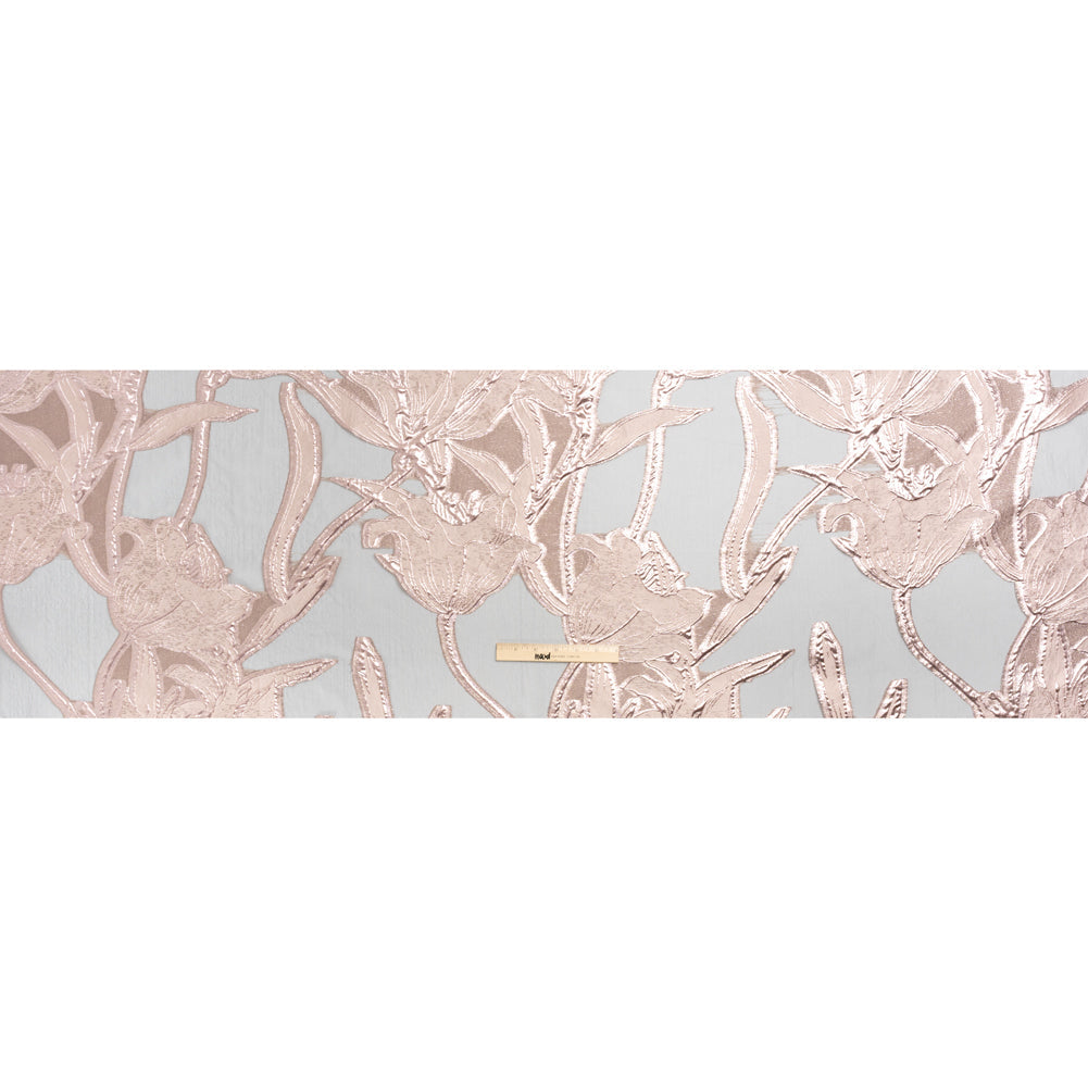 Metallic Rose Gold and Black Twirling Tulips Luxury Burnout Brocade