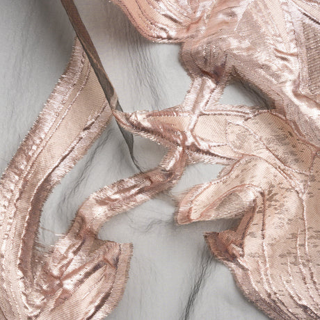 Metallic Rose Gold and Black Twirling Tulips Luxury Burnout Brocade