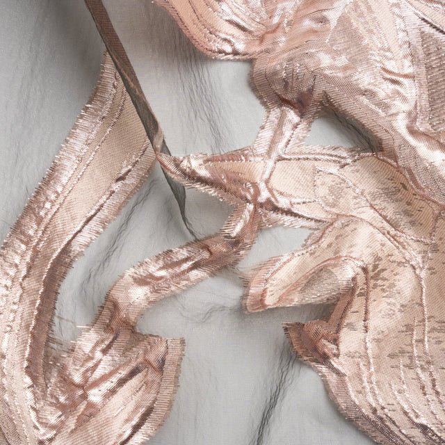Metallic Rose Gold and Black Twirling Tulips Luxury Burnout Brocade