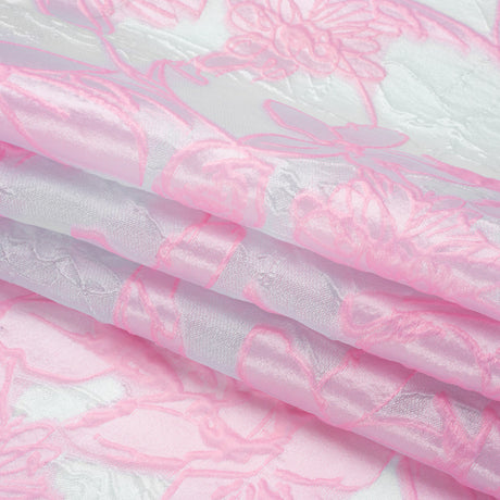 Pink and Pale Blue Floral Sheer Luxury Brocade