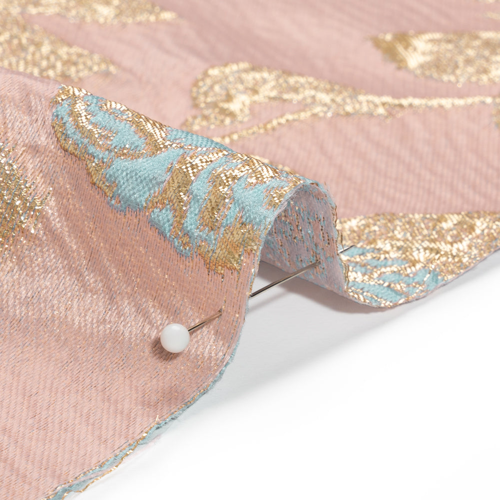 Metallic Gold, Baby Blue and Pink Floral Luxury Brocade