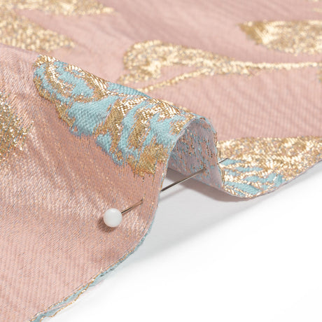 Metallic Gold, Baby Blue and Pink Floral Luxury Brocade