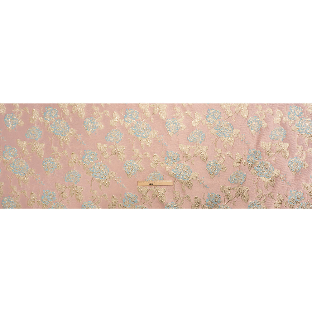 Metallic Gold, Baby Blue and Pink Floral Luxury Brocade