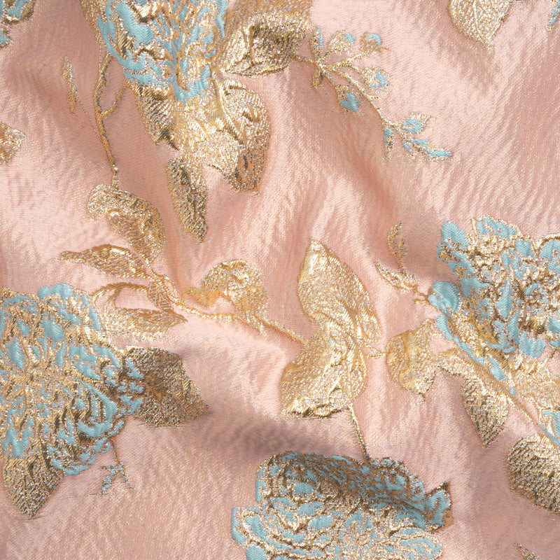 Metallic Gold, Baby Blue and Pink Floral Luxury Brocade