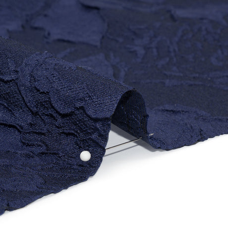 Luminous Navy Crinkled Luxury Brocade