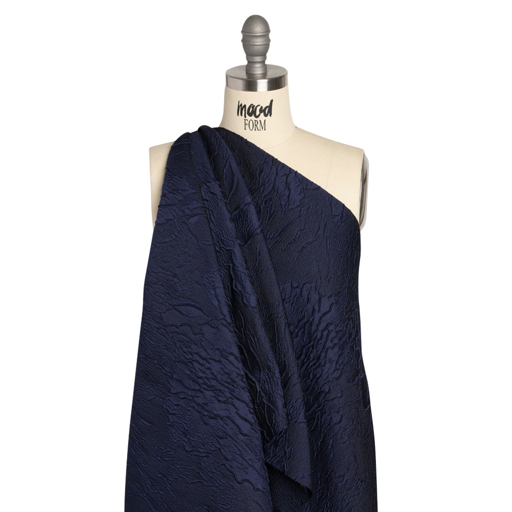 Luminous Navy Crinkled Luxury Brocade
