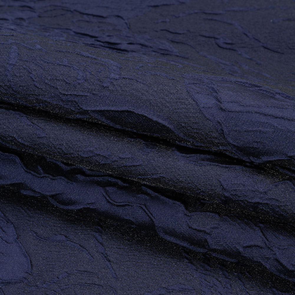 Luminous Navy Crinkled Luxury Brocade