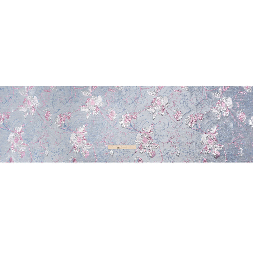 Metallic Blue and Light Purple Flower Clippings Luxury Brocade