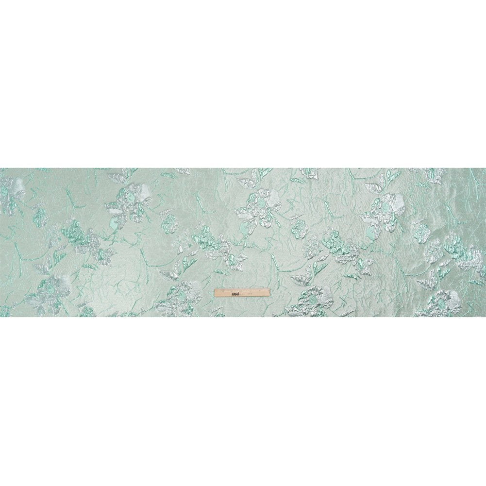 Metallic Mint and Silver Flower Clippings Luxury Brocade