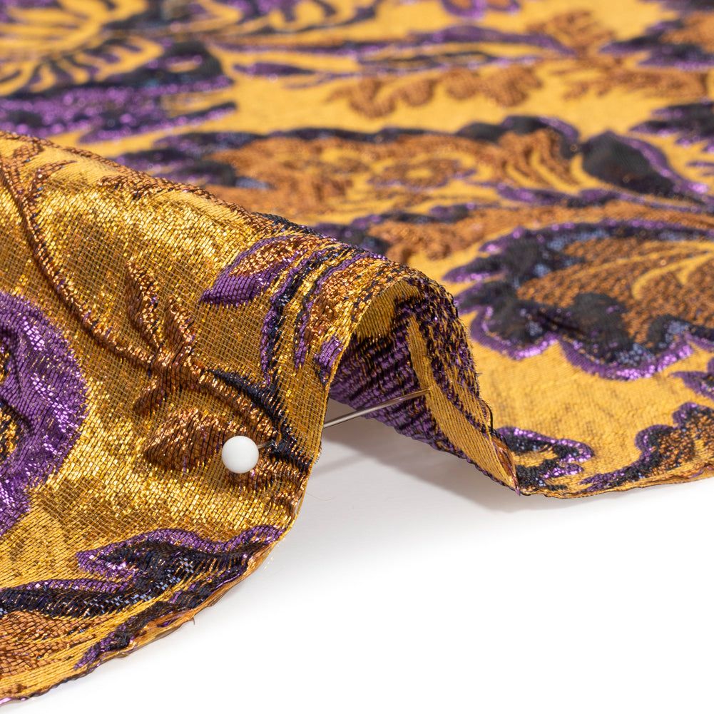 Metallic Antique Gold, Purple and Navy Floral Delight Luxury Brocade