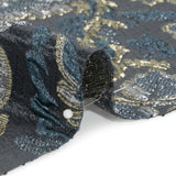 Metallic Silver, Gold and Charcoal Floral Delight Luxury Brocade
