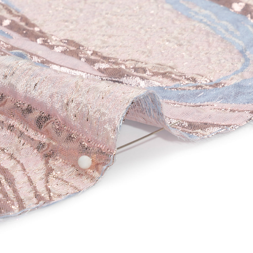 Metallic Pastel Pink and Baby Blue Flowing Lines Luxury Brocade